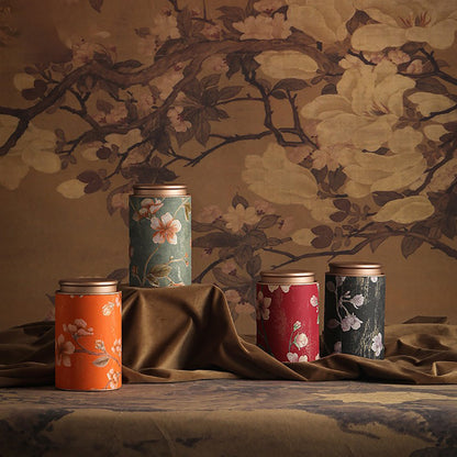 Metal Tea Caddy Embossed Floral Airtight Lid 4 Colors