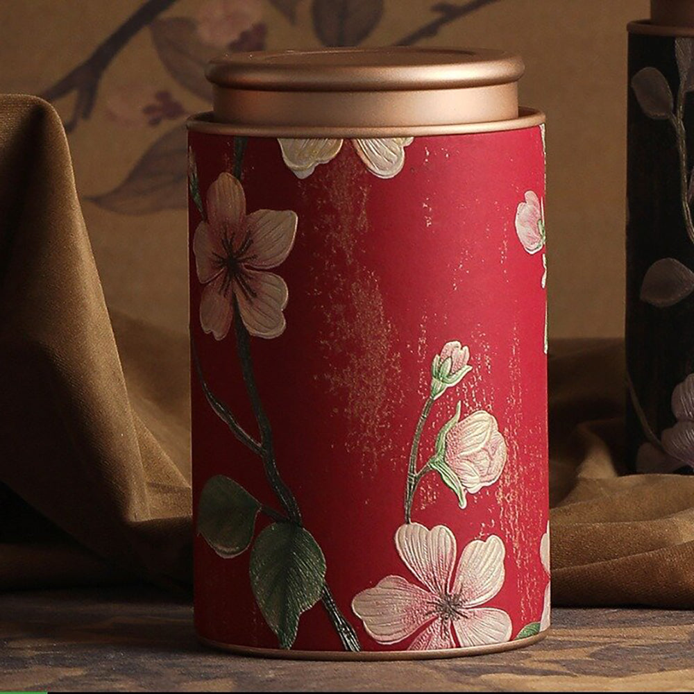 Metal Tea Caddy Embossed Floral Airtight Lid 4 Colors