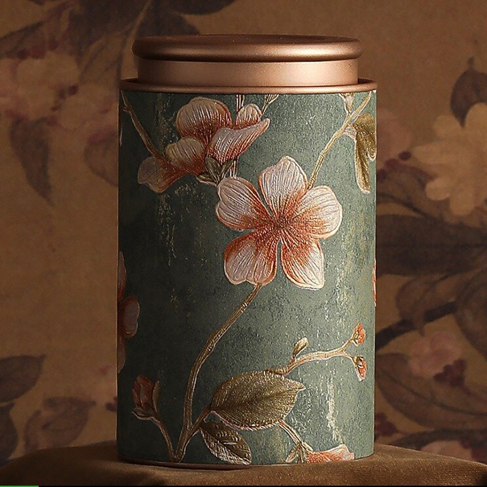 Metal Tea Caddy Embossed Floral Airtight Lid 4 Colors