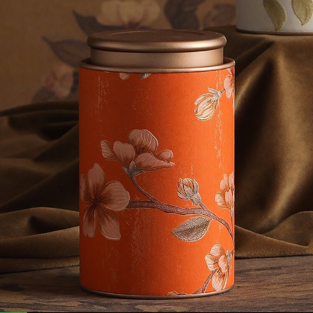 Metal Tea Caddy Embossed Floral Airtight Lid 4 Colors