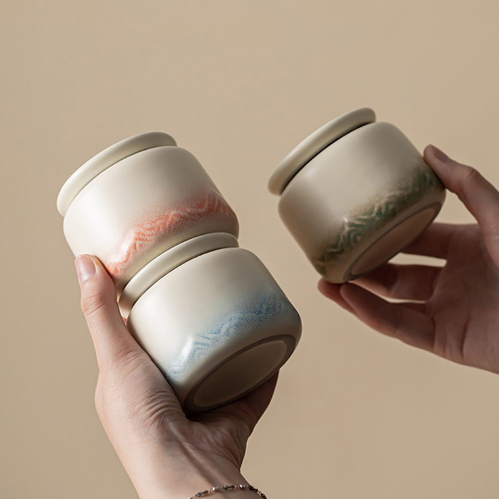 Ceramic Tea Caddy Set of 3 Gradient Mountain Relief Jars