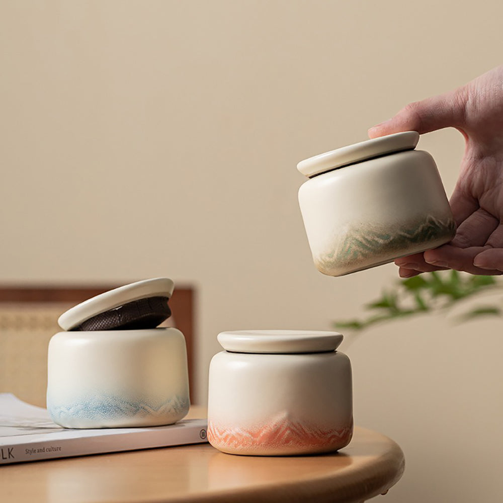 Ceramic Tea Caddy Set of 3 Gradient Mountain Relief Jars