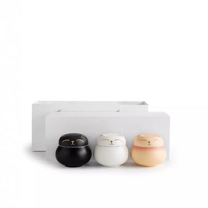 Tea Caddy Set of 3 Ceramic Maneki Neko – Lucky Cat