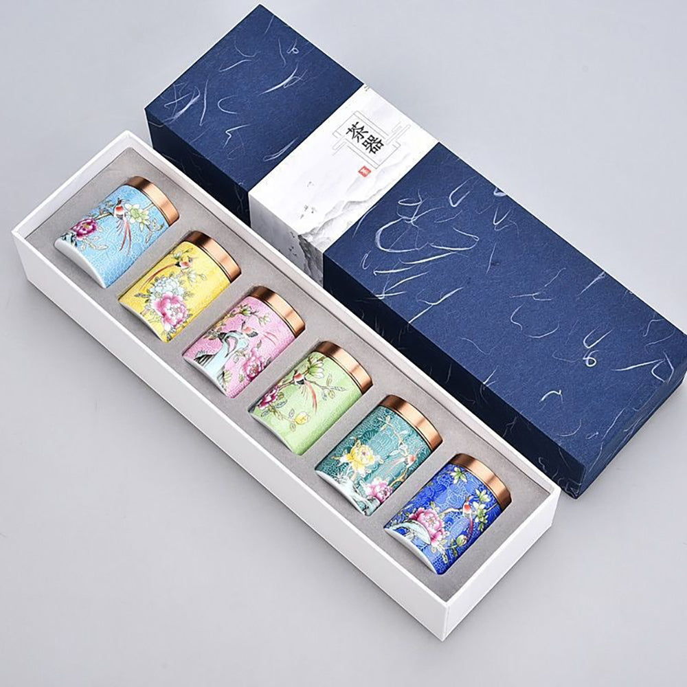 Tea Caddy Set of 6 Enamel Ceramic – Magpie Peony