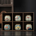 Ceramic Tea Caddy – Hand-Painted Porcelain Tea Canister with Wood Ash Glaze, 6 Styles | Tea Storage Jar