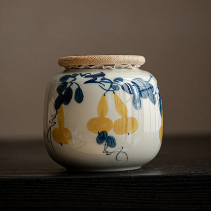 Ceramic Tea Caddy – Hand-Painted Porcelain Tea Canister with Wood Ash Glaze, 6 Styles | Tea Storage Jar