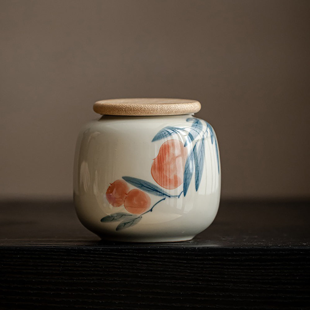 Ceramic Tea Caddy – Hand-Painted Porcelain Tea Canister with Wood Ash Glaze, 6 Styles | Tea Storage Jar