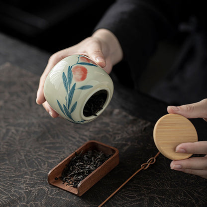 Ceramic Tea Caddy – Hand-Painted Porcelain Tea Canister with Wood Ash Glaze, 6 Styles | Tea Storage Jar