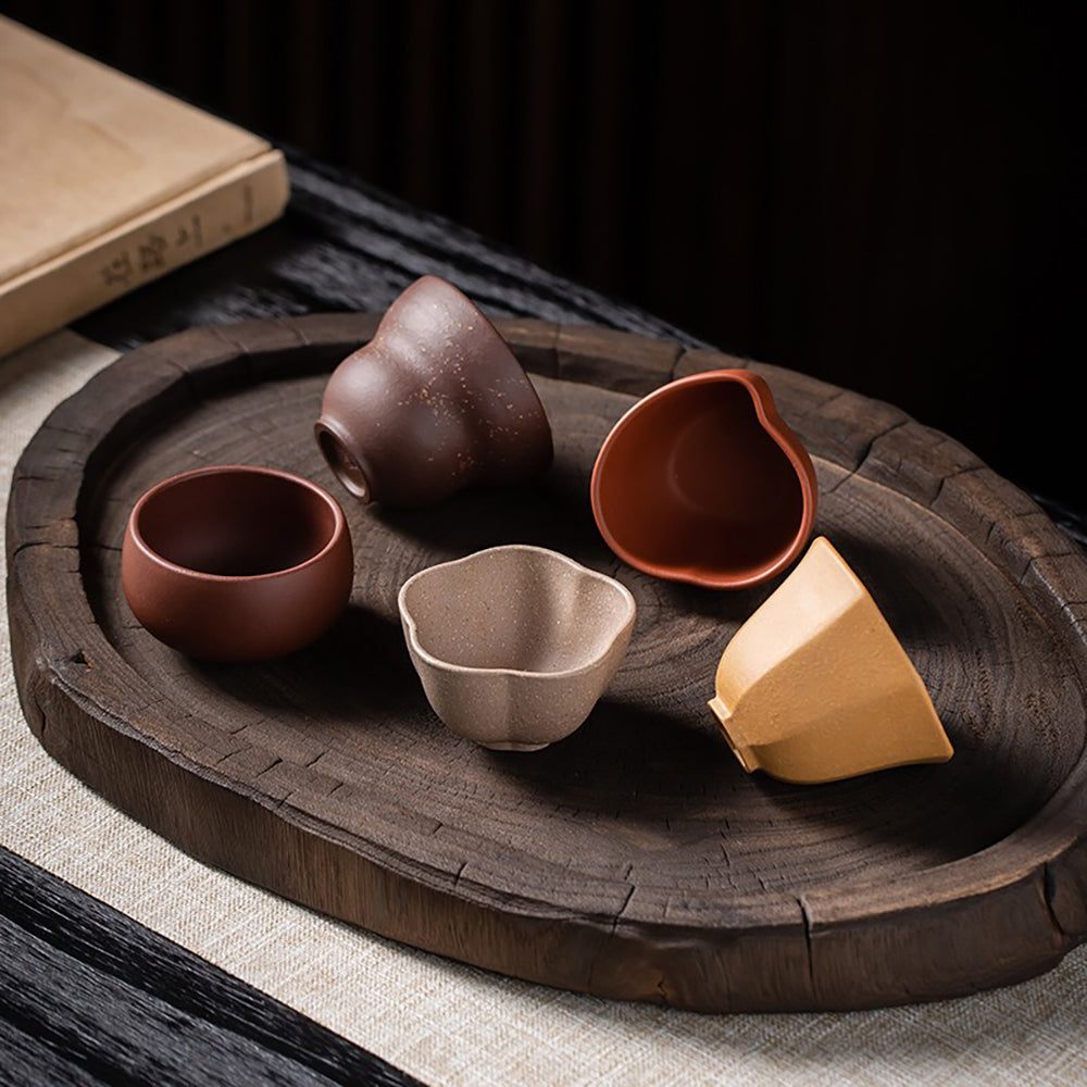 Gongfu Tea Cups Purple Clay Five Blessings Set of 5 Zisha