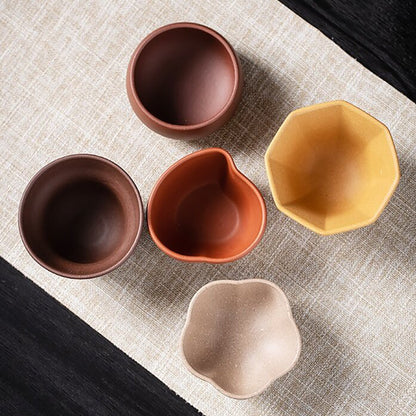 Gongfu Tea Cups Purple Clay Five Blessings Set of 5 Zisha