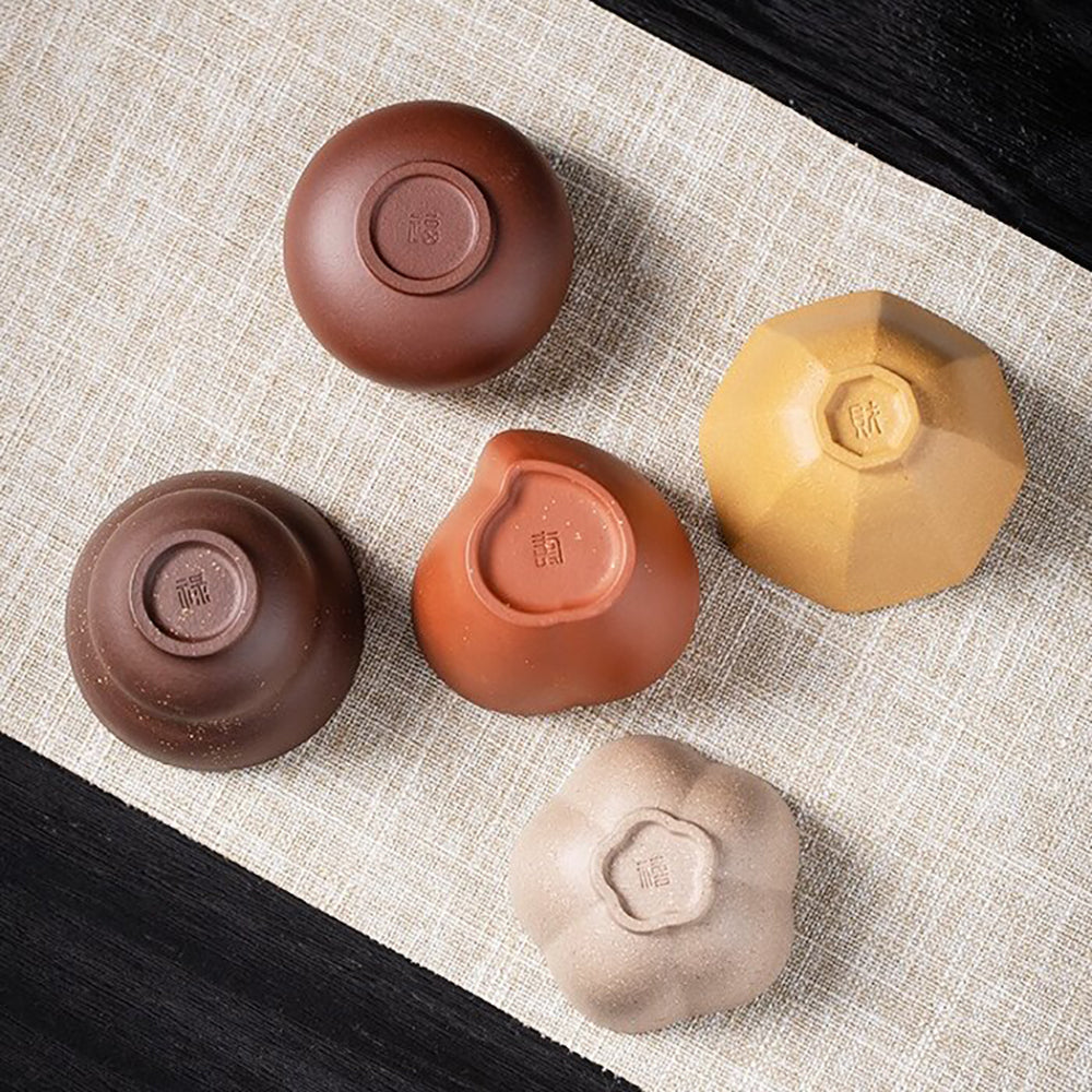 Gongfu Tea Cups Purple Clay Five Blessings Set of 5 Zisha