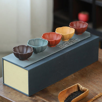 Yixing Clay Tea Cups Set of 5 Gongfu Petal Purple