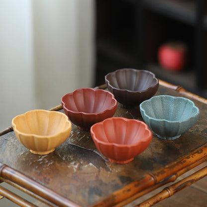 Yixing Clay Tea Cups Set of 5 Gongfu Petal Purple