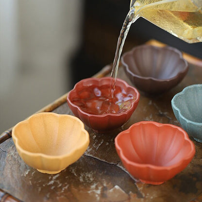 Yixing Clay Tea Cups Set of 5 Gongfu Petal Purple