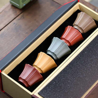 Gongfu Tea Cups Purple Clay Flower Shape 5 Colors Set of 5