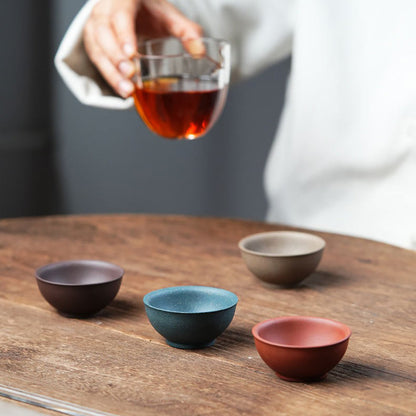 Gongfu Tea Cup Set Yixing Purple Clay Lotus Relief 4 Cups