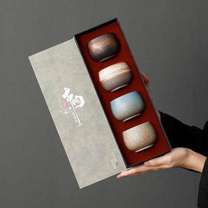 Gongfu Tea Cups Set of 4 Coarse Pottery 140ml Matte Clay