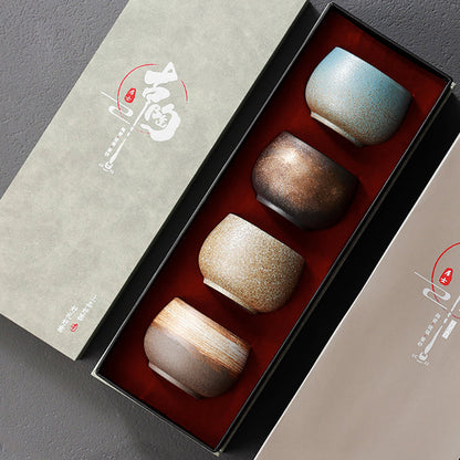 Gongfu Tea Cups Set of 4 Coarse Pottery 140ml Matte Clay