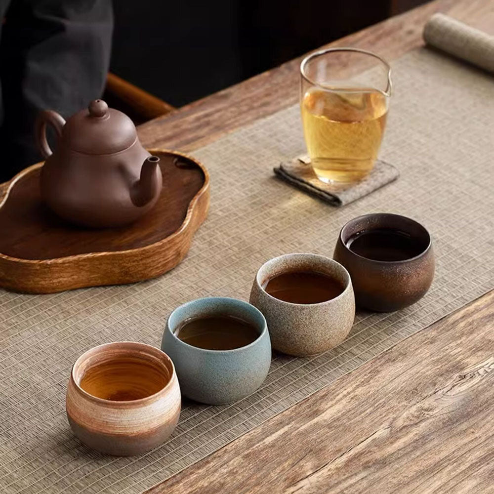 Gongfu Tea Cups Set of 4 Coarse Pottery 140ml Matte Clay