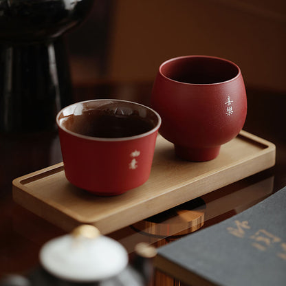 Dehua Red Ceramic Five Blessings Tea Cup Set | Gongfu 5pc