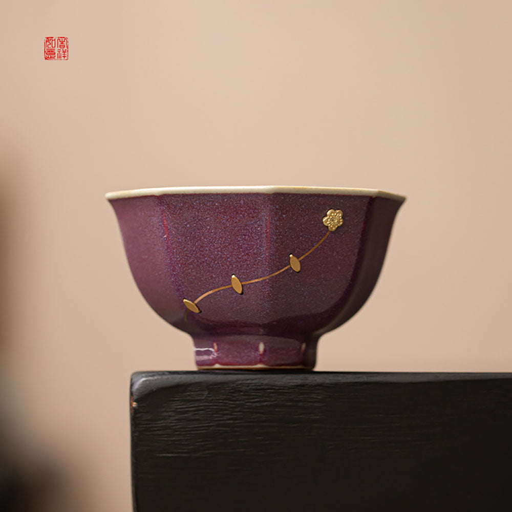 Five Kilns Tea Cup Set Copper Wire Kintsugi | Ru Guan Ge Jun