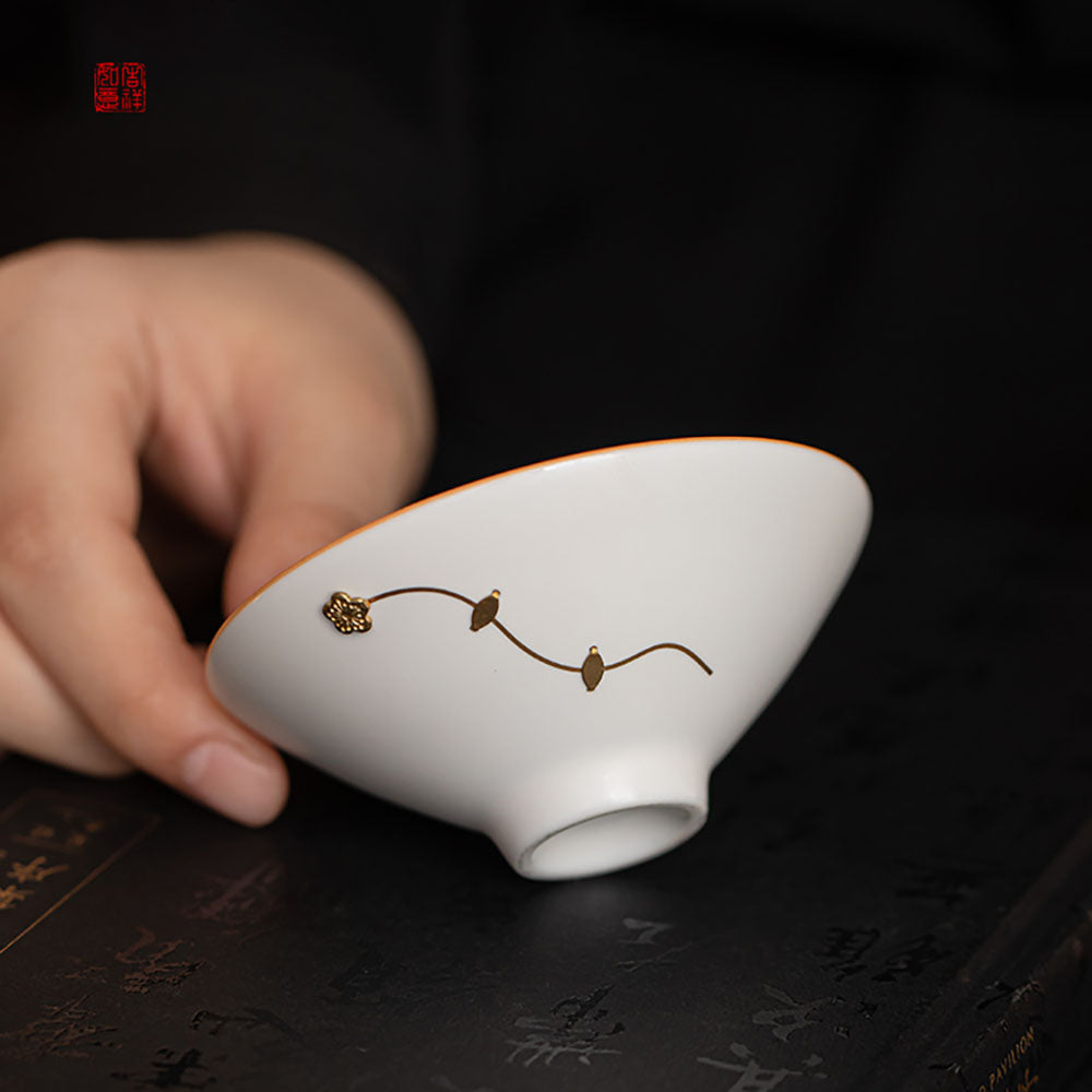 Five Kilns Tea Cup Set Copper Wire Kintsugi | Ru Guan Ge Jun