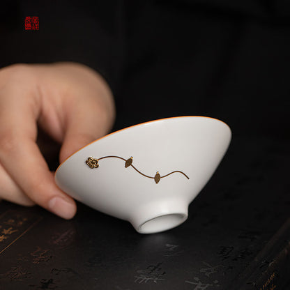 Five Kilns Tea Cup Set Copper Wire Kintsugi | Ru Guan Ge Jun