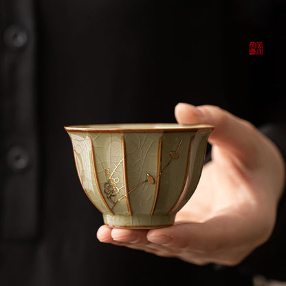 Five Kilns Tea Cup Set Copper Wire Kintsugi | Ru Guan Ge Jun
