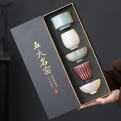 Gongfu Tea Cup Set 5 Famous Kilns Ceramic Gift Box 70ml