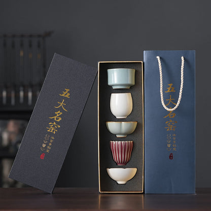 Gongfu Tea Cup Set 5 Famous Kilns Ceramic Gift Box 70ml