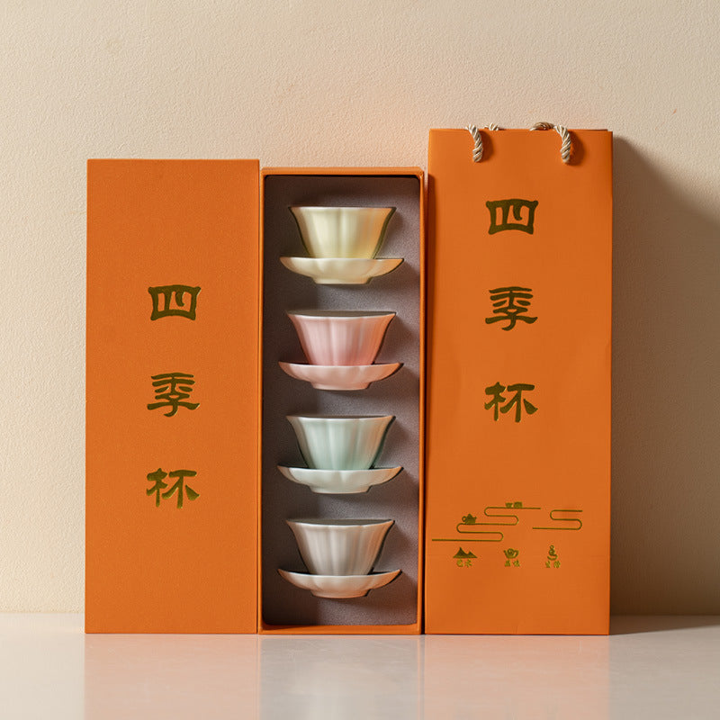 Gongfu Tea Cup Set Ruyao Four Seasons Flower Shape 4pcs