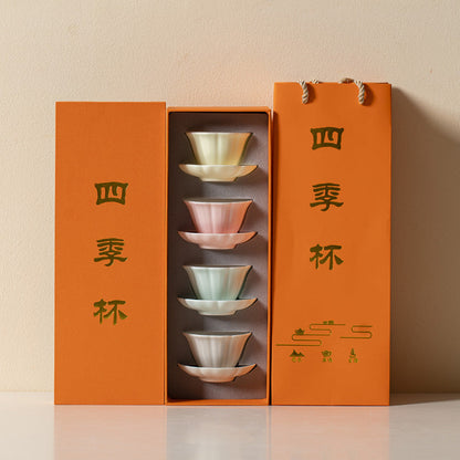 Gongfu Tea Cup Set Ruyao Four Seasons Flower Shape 4pcs