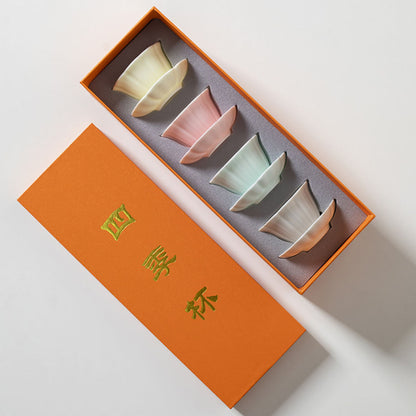 Gongfu Tea Cup Set Ruyao Four Seasons Flower Shape 4pcs