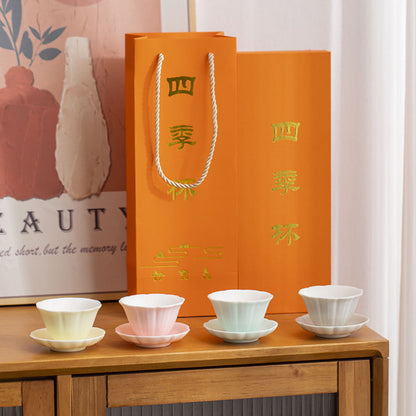 Gongfu Tea Cup Set Ruyao Four Seasons Flower Shape 4pcs