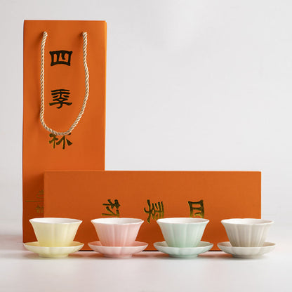 Gongfu Tea Cup Set Ruyao Four Seasons Flower Shape 4pcs