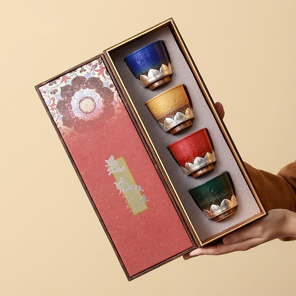 Gongfu Tea Cup Set – Dunhuang Lotus Four Seasons Ceramic Teacups