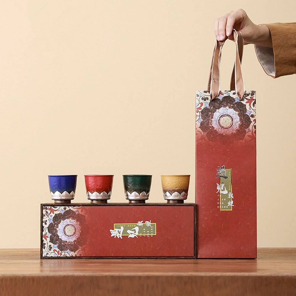 Gongfu Tea Cup Set – Dunhuang Lotus Four Seasons Ceramic Teacups