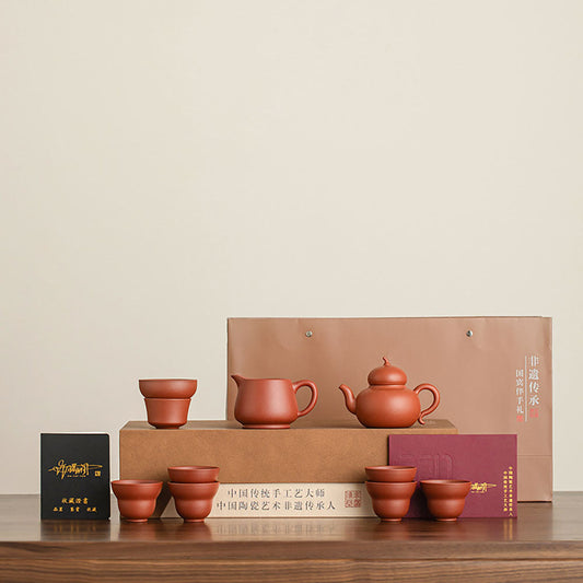 Zhu Ni Gongfu Tea Set Gourd Shape – 1 Teapot 6 Cups Yixing