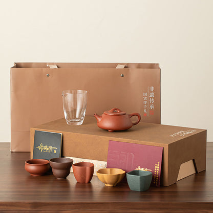 Purple Clay Tea Set Yixing Handmade Gongfu 5 Cups Gift