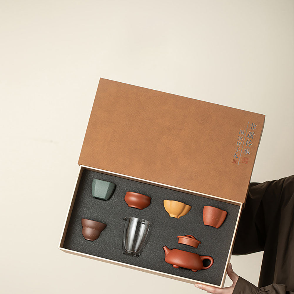 Purple Clay Tea Set Yixing Handmade Gongfu 5 Cups Gift