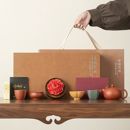 Luxury Tea Set Yixing 4-Color Cups Peony Incense Holder Gift