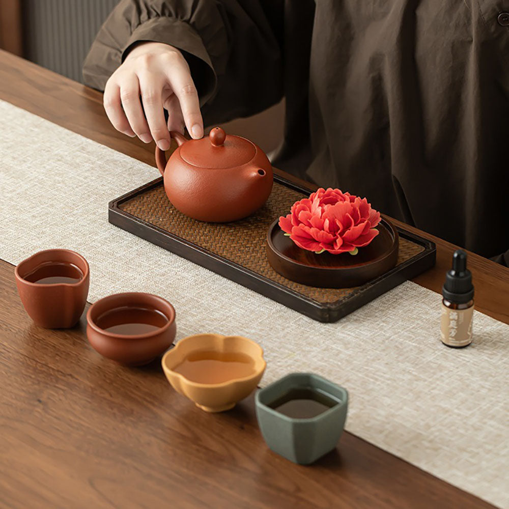 Luxury Tea Set Yixing 4-Color Cups Peony Incense Holder Gift