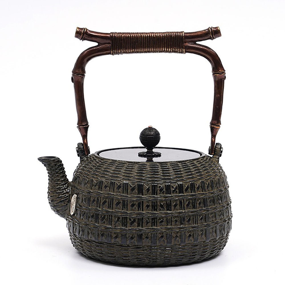 Cast Iron Teapot Bamboo Weave Pattern 1200ml IH Safe