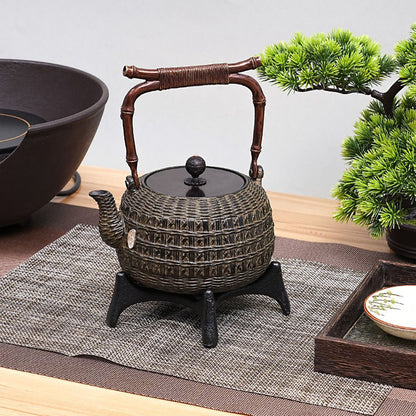 Cast Iron Teapot Bamboo Weave Pattern 1200ml IH Safe