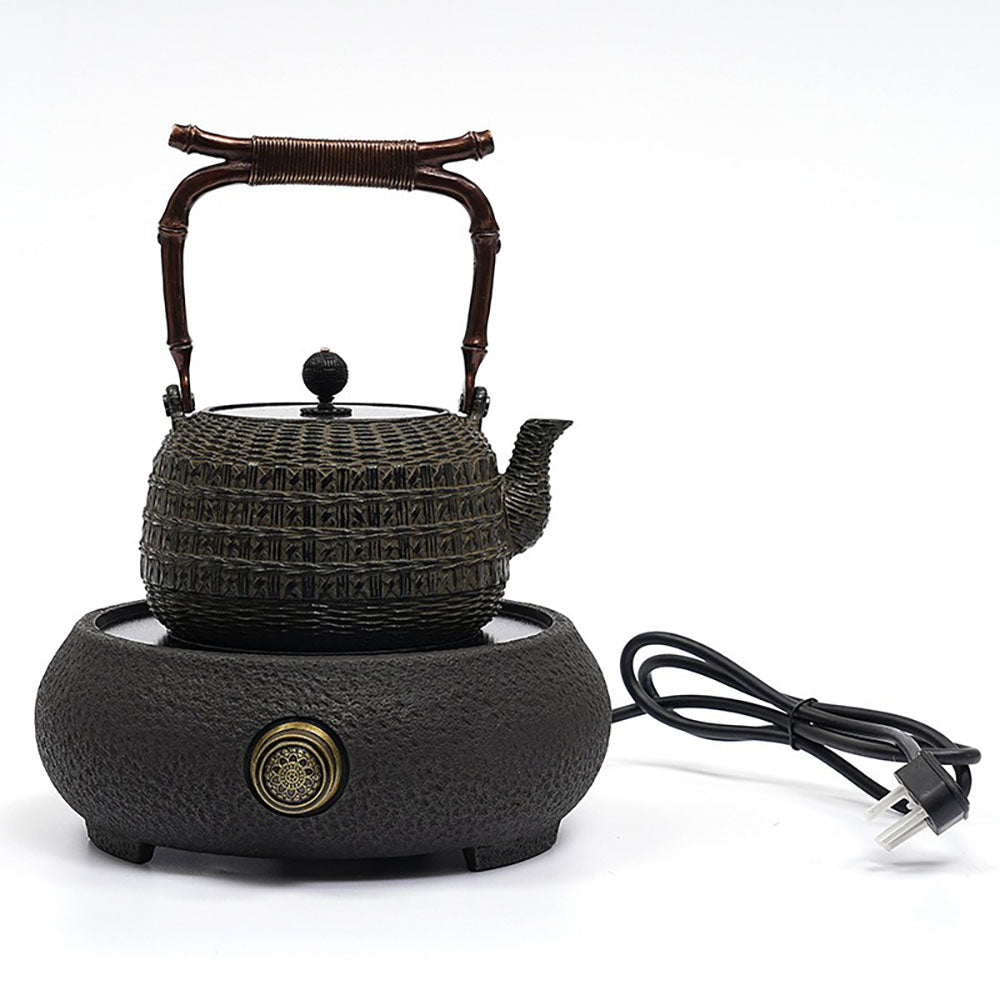 Cast Iron Teapot Bamboo Weave Pattern 1200ml IH Safe