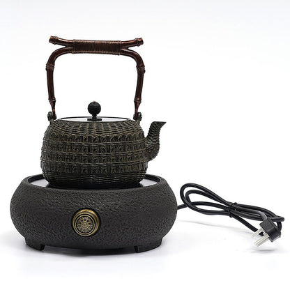 Cast Iron Teapot Bamboo Weave Pattern 1200ml IH Safe