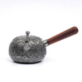 Cast Iron Teapot Side Handle Japanese Floral Relief 650ml Wood