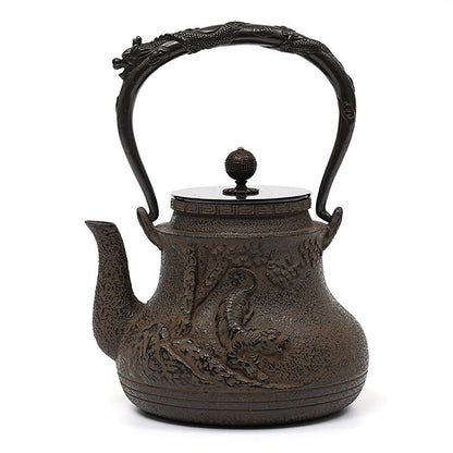 Cast Iron Teapot Tiger Dragon Relief Japanese 1300ml