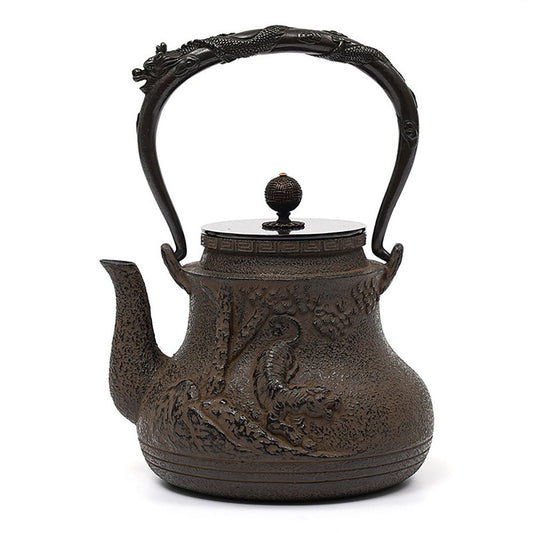 Cast Iron Teapot Tiger Dragon Relief Japanese 1300ml
