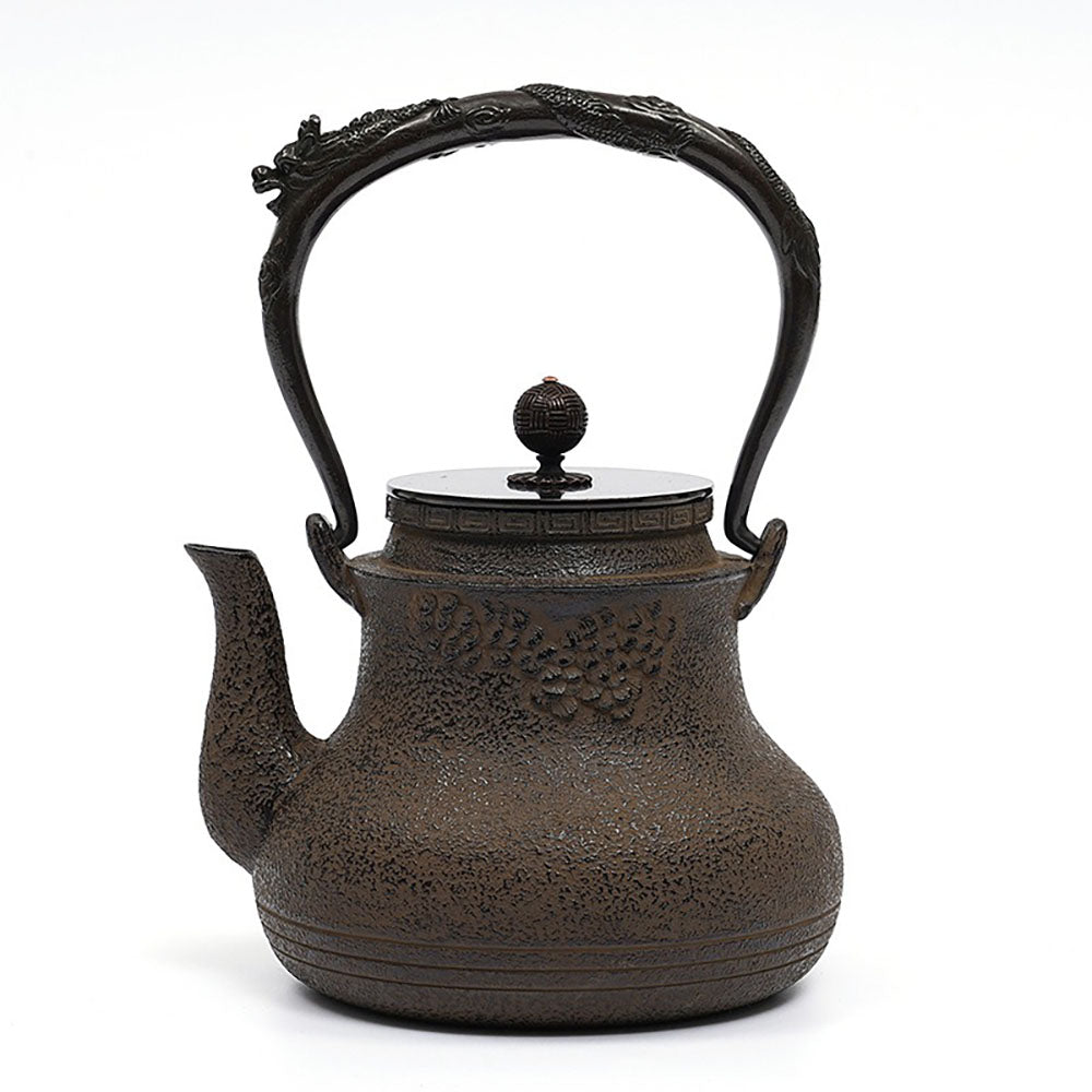Cast Iron Teapot Tiger Dragon Relief Japanese 1300ml